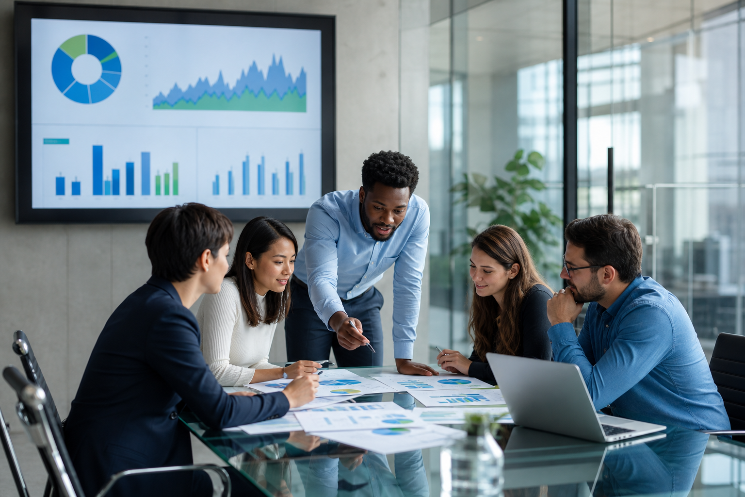 Business analysts reviewing market data and consumer trends.