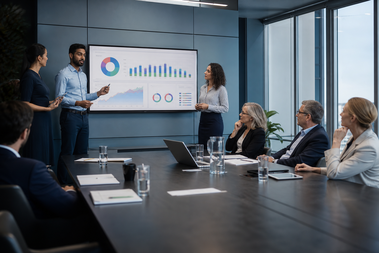 Consultants presenting strategic recommendations to business executives.